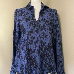 Rock & Republic Women's L Blue Black Abstract Print L/S Pullover Wrap Tunic Top