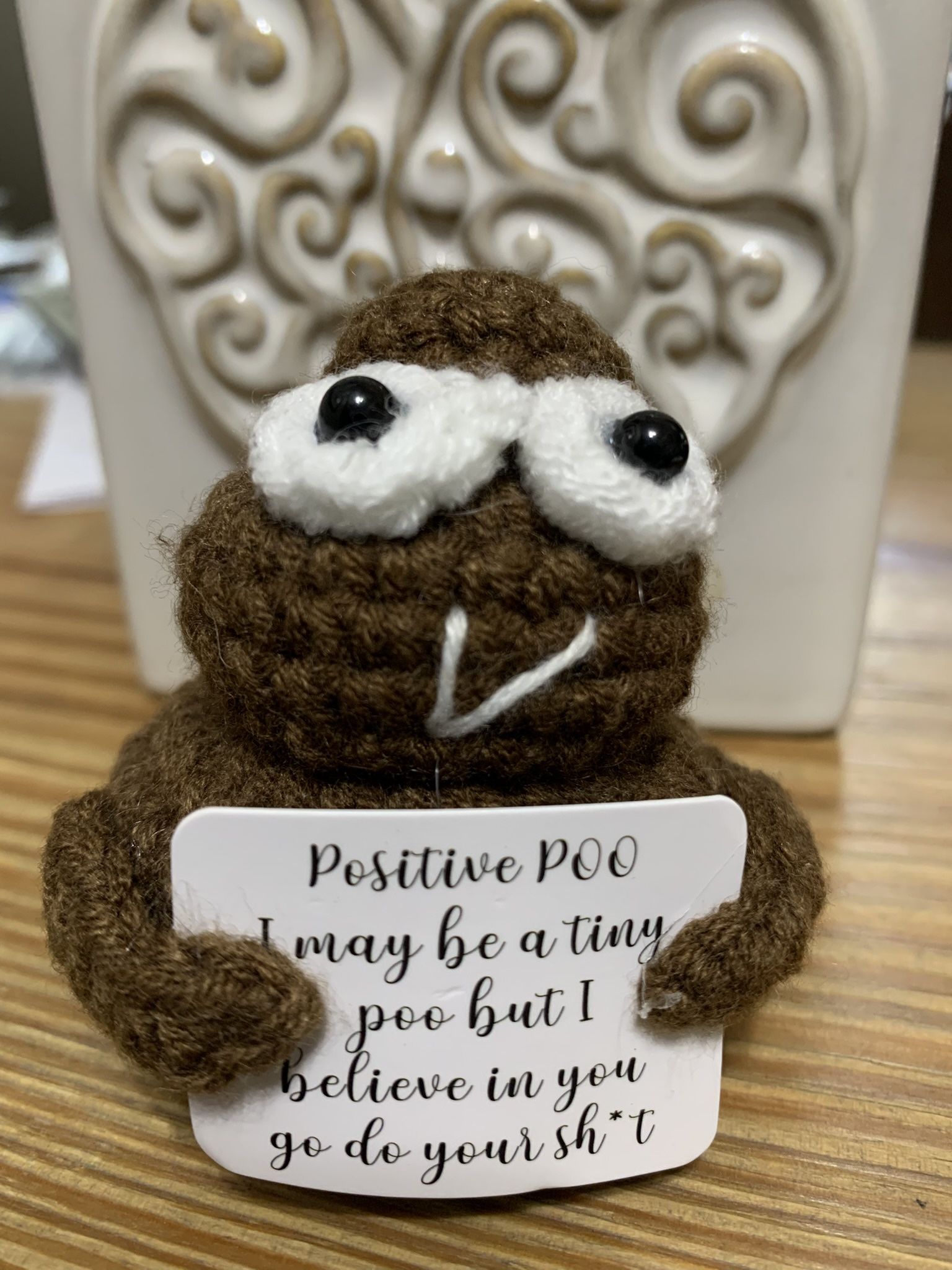 Crochet Positive Poo Plushy Desk Decor, Poop Emoji, Positive Poop Doll, Cheer Up Gift, Tiny Crochet Decoration with Positive Words, fun gift