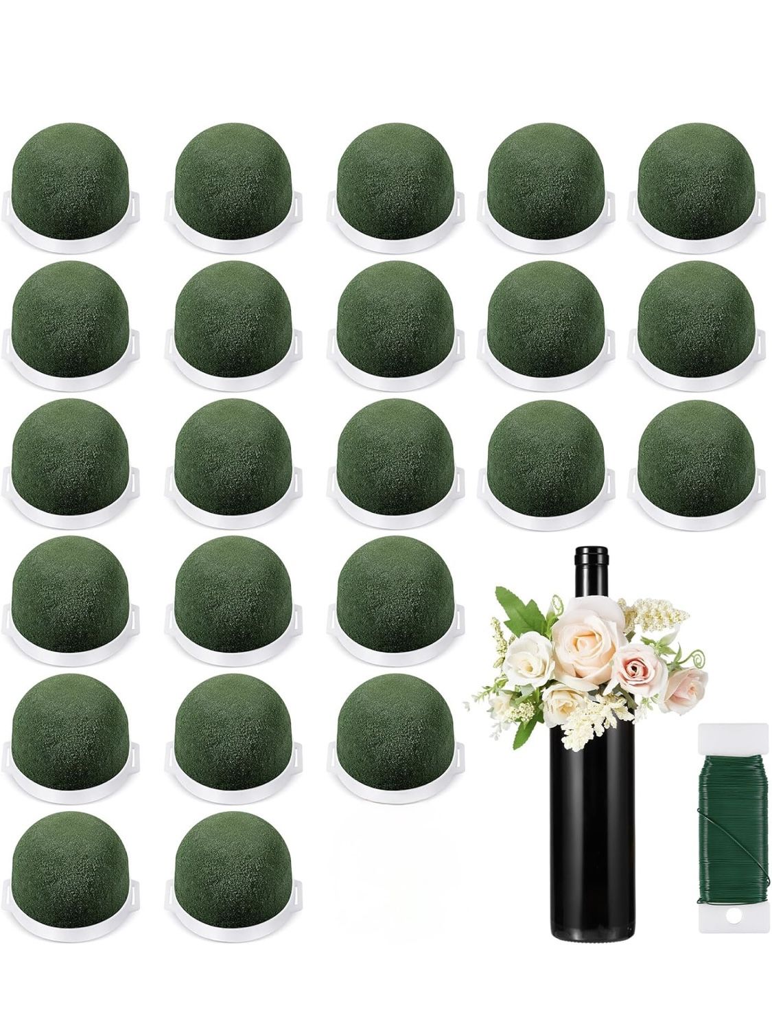 Tessco 23 Pcs Mini Floral Foam Holder Round Floral Foam with Green Arrangement Wire Arrangement Supplies for Table Wedding Wine Bottle Decor