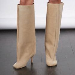 Women's Knee High Long Boots Square Toe Wide Calf Stiletto Size 9.5 NEW