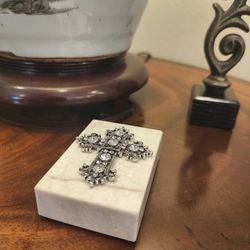 Jeweled Cross on White Marble Paperweight
