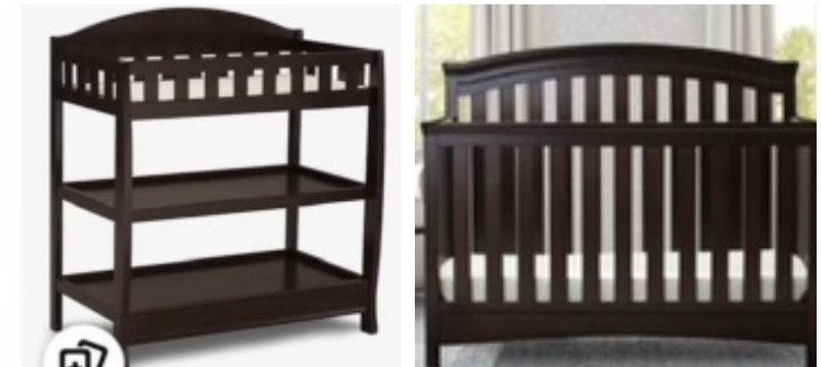 Traditional solid Cherry wood Delta crib w/ toddler conversion $65, matching baby changing table 25, Mattress 25
