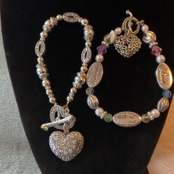 2 SilverTone Stretch Bracelets With A Heart Charm