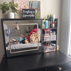 Vanity Makeup Desk With Lighted Mirror, Tons Of Storage, And Stool