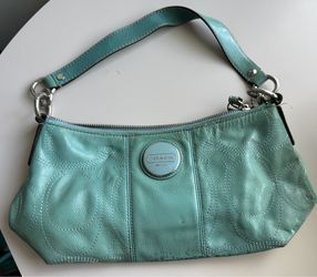 Coach F15741 Signature Patent Leather Aqua Teal Hobo Shoulder Bag