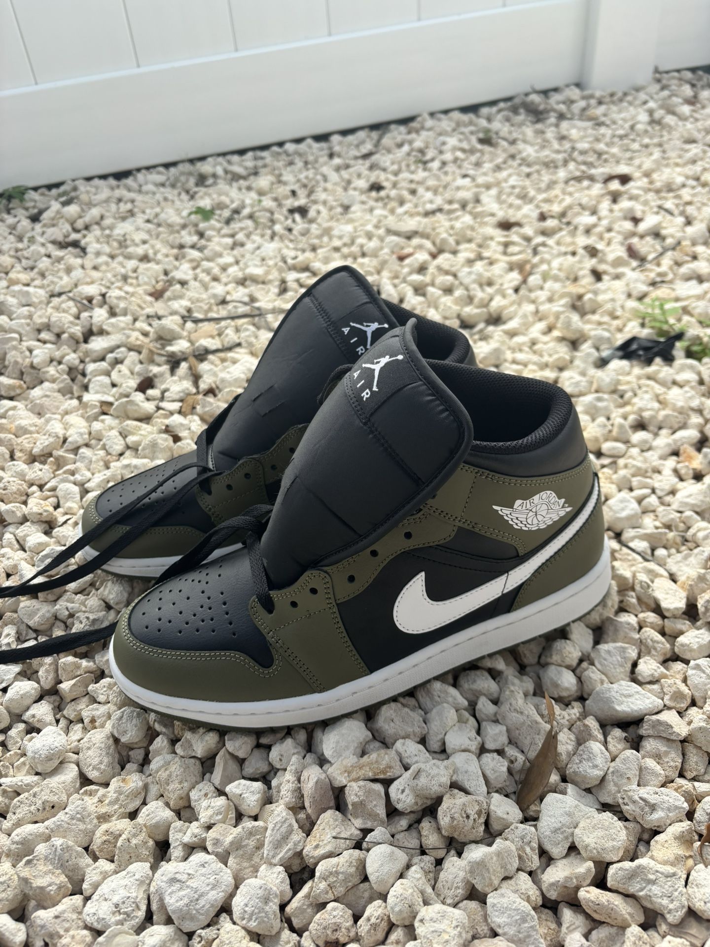 White Olive Jordan Ones