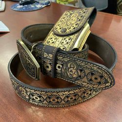 Cinturón Y Funda De Cuero Lasser 