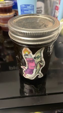 Mason Jar with Cartoon Sticker