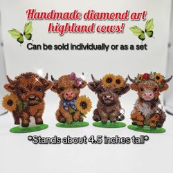 Handmade Diamond Art Highland Cow Figurines