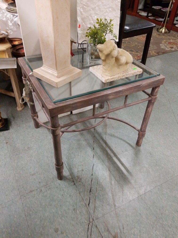 Metal Framed Glass Top End Table