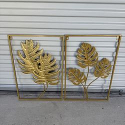 Pair Metal Gold Wall Decor - Model Home Decor 