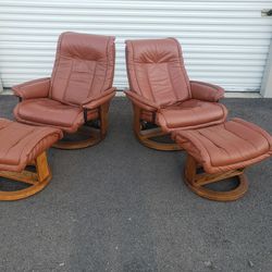 Ekornes Stressless Style Leather Lounge Chairs With Ottoman. Scandinavian Design By Chairworks. 