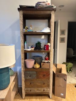Rustic Wood Bookshelf with Drawers