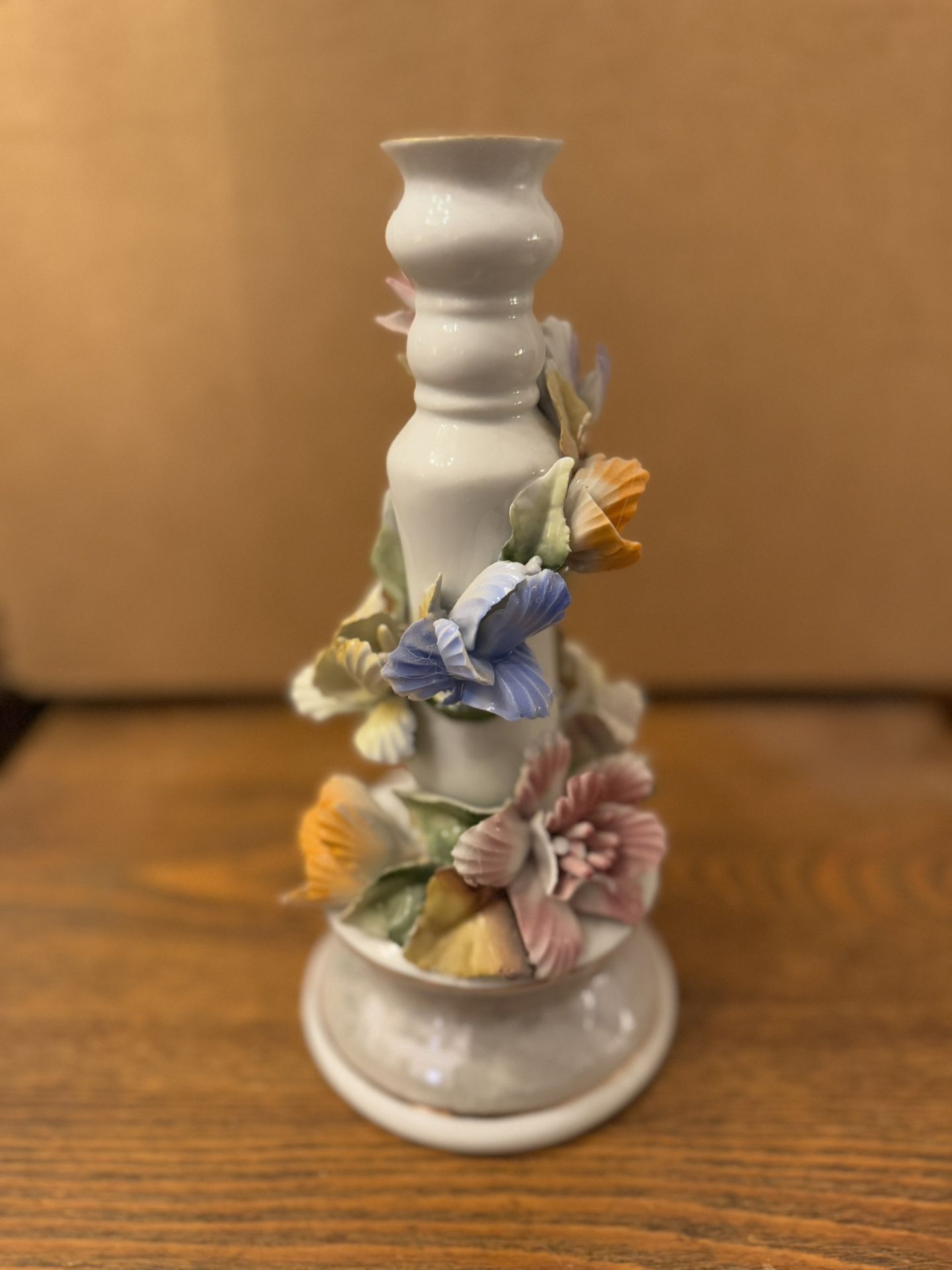 Vintage White Porcelain Floral Candlestick