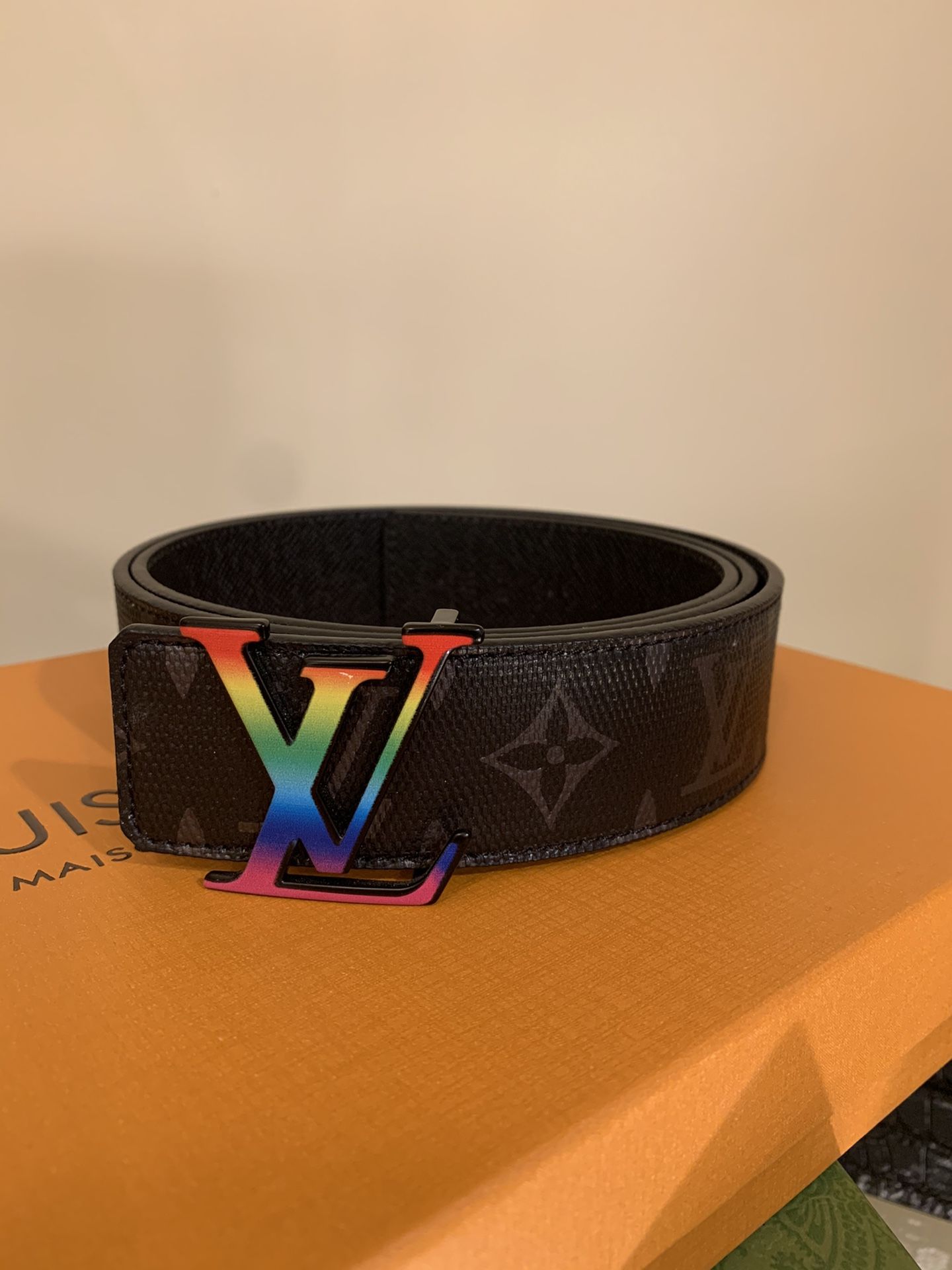 LV Initiales Belt Black Leather Eclipse Monogram Size 110cm