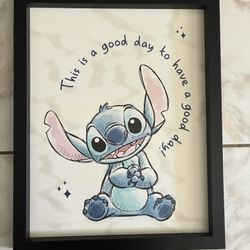 POP Creations Disney Framed MDF Wall Art Print, Stitch Watercolor Art This Is A Good Day To Have A Good Day Quote, 16x20 Frame Width 1'' Depth 1''