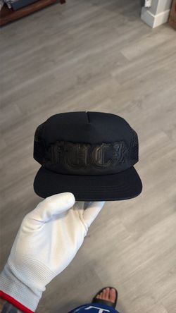 Chrome Hearts F Leather Patch Trucker Hat ( black )