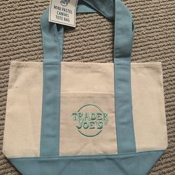 Trader Joe's Mini Canvas Tote Bag Spring 2026 Blue NWT