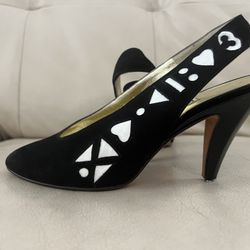 Escada VTG 80's Black & White Not so Classic Slingback Designer Pumps 7B