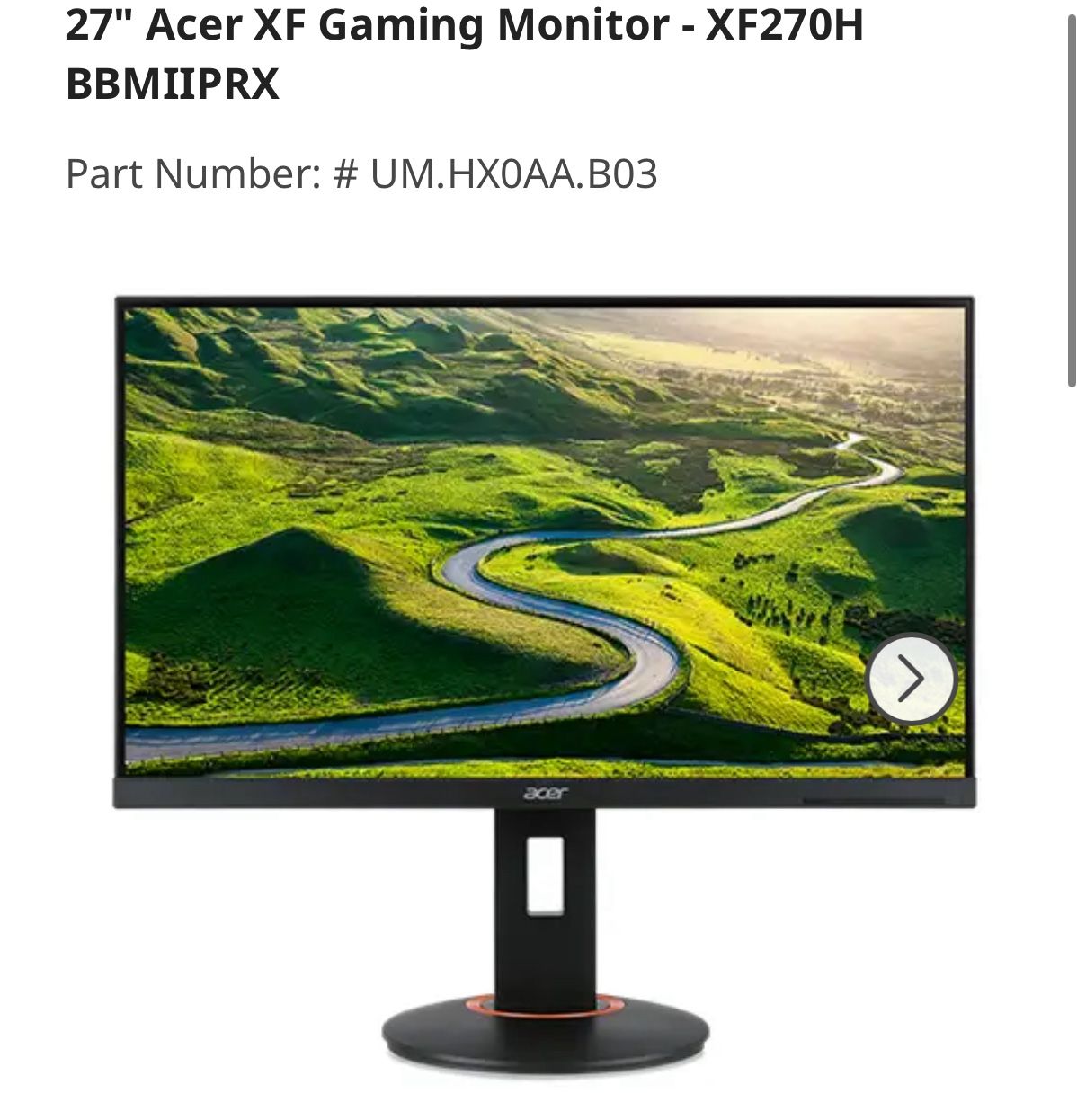 27” Gaming Monitor Acer XF270H 