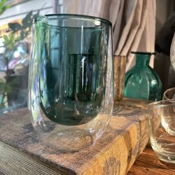  exquisite Superior Double Wall Green /clear Glass Glass 🥃