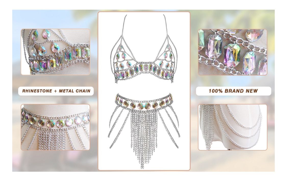 Sexy two-piece body chain suit for women, fashion body jewelry