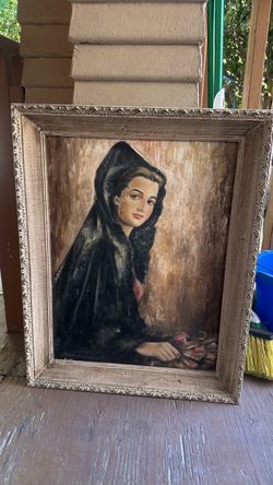 Vintage Framed Portrait Oil Painting
