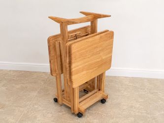 Folding TV Trays Set – 4 Tables with Storage Stand
