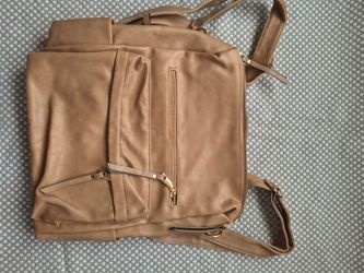 Tan Faux Leather Backpack Shoulder Bag