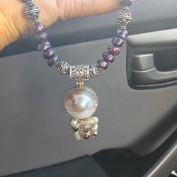 Pearl & 925 Sterling Silver Necklace Signed Martha Lee
