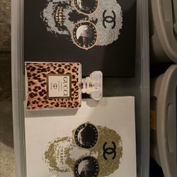 Glam Designer, Skeleton And Leopard Three-Piece Home Decor 13” X 13” Canvas And Wood Table Topped Decor