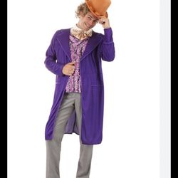 Willy Wonka - Chocolate Factory - Deluxe Halloween Costume Adult 2xL Lavender jacket 1 pc attached outfit, 1 pc jacket set lavender jacket, hat not in