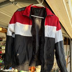 New Look Red White Black Color Block Jacket M Stay Positive