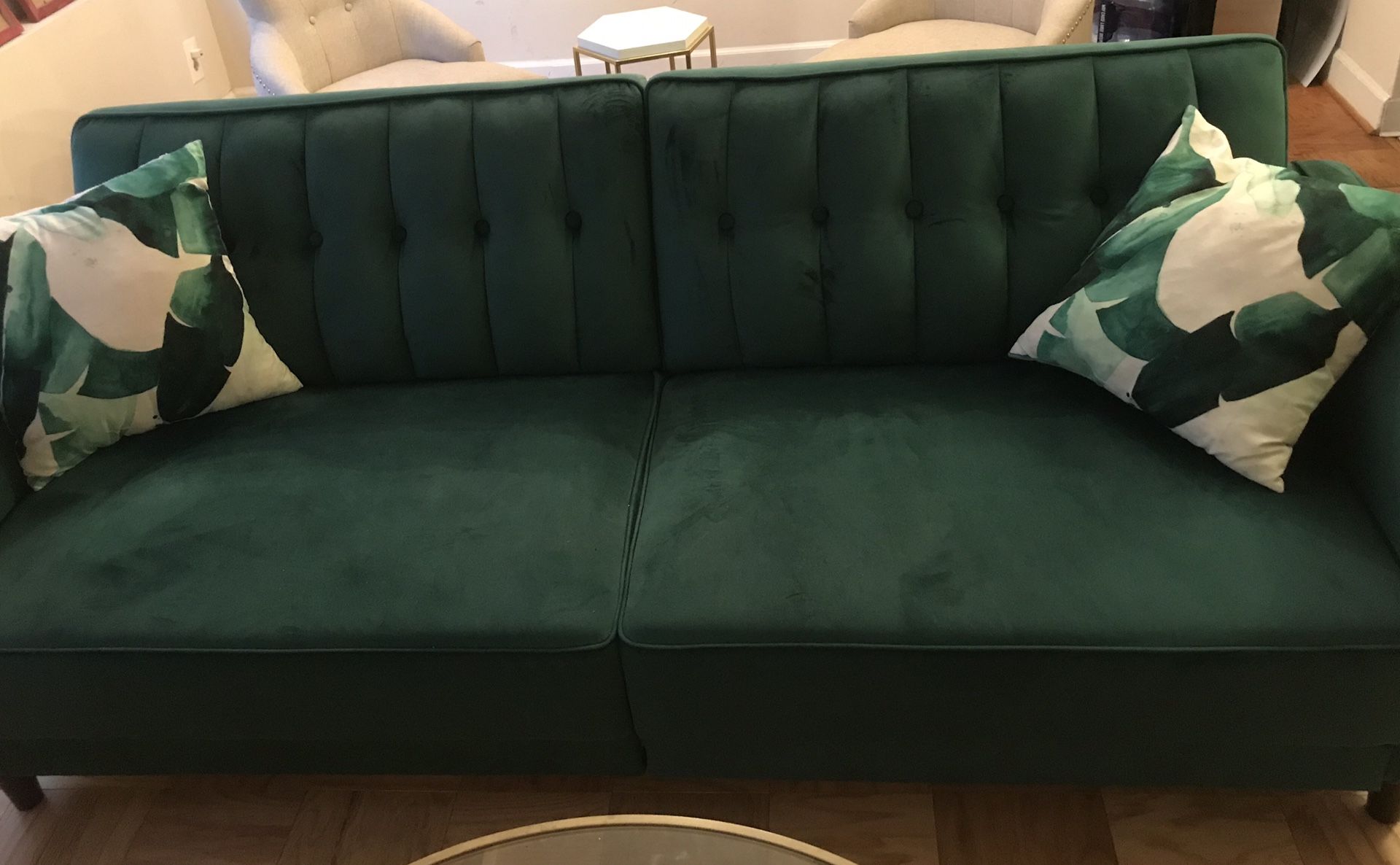 Beautiful emerald green velvet sleeper sofa!!!
