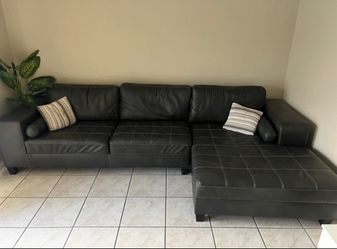 Black Faux Leather Sectional Couch