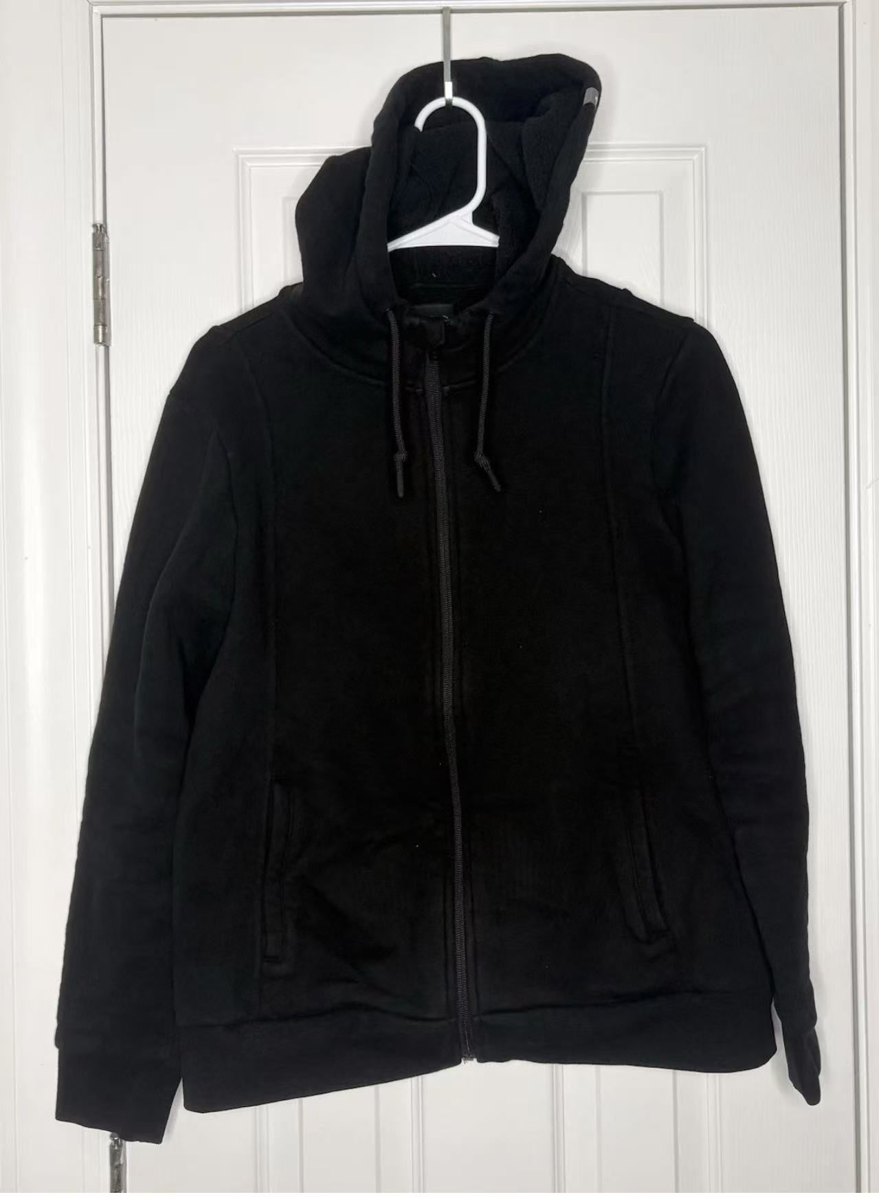 Figs Essential Fleece Full Zip Hoodie Sweatshirt Black Medium