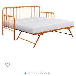 Twin Orange Metal  Bedframe Becomes King