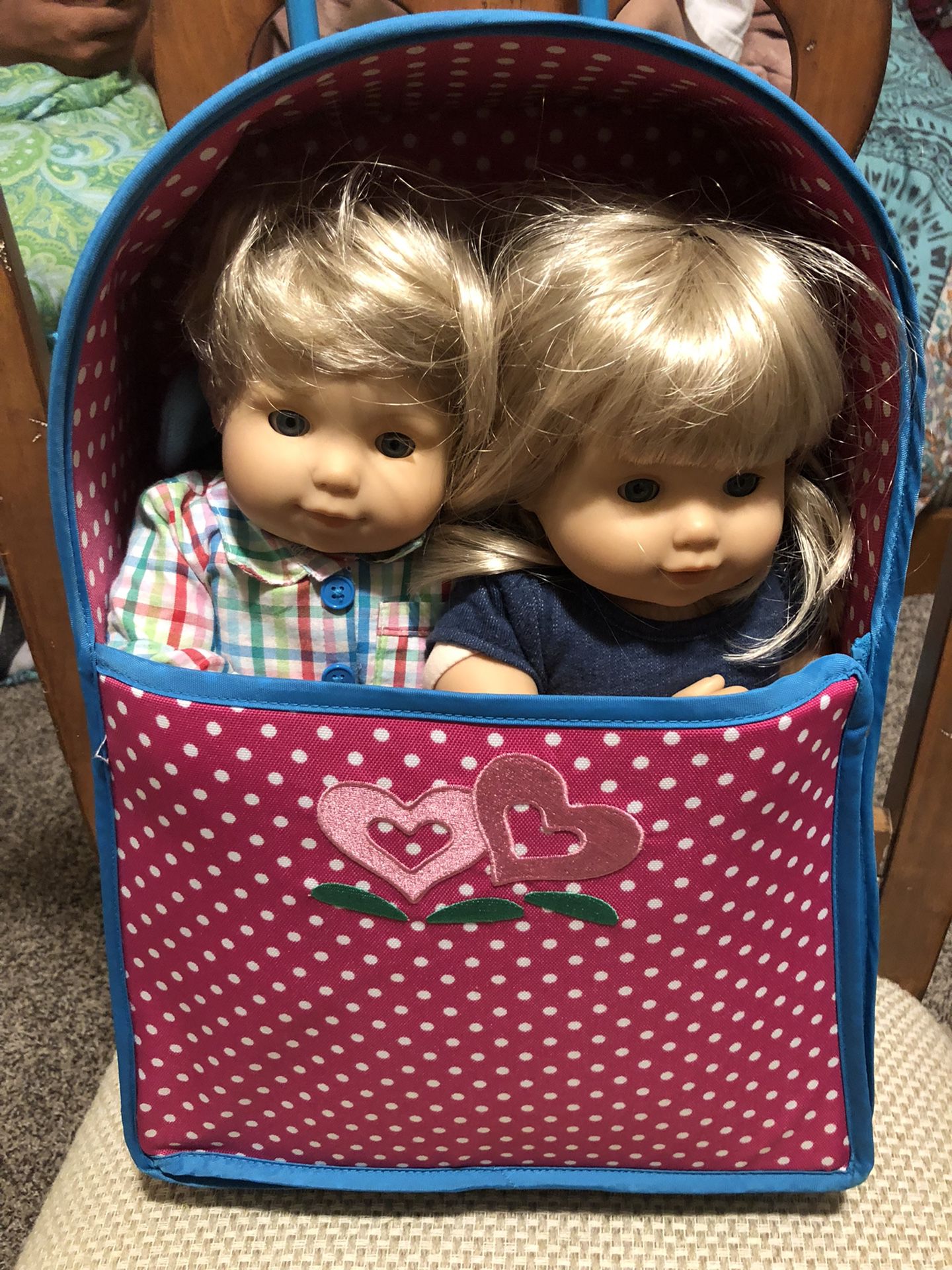 AMERICAN GIRL DOLL - TWINS WITH ROLLING BAG