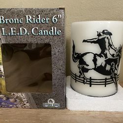 River's Edge LED Flameless Candle Bronc Rider Western Cowboy Design 6"