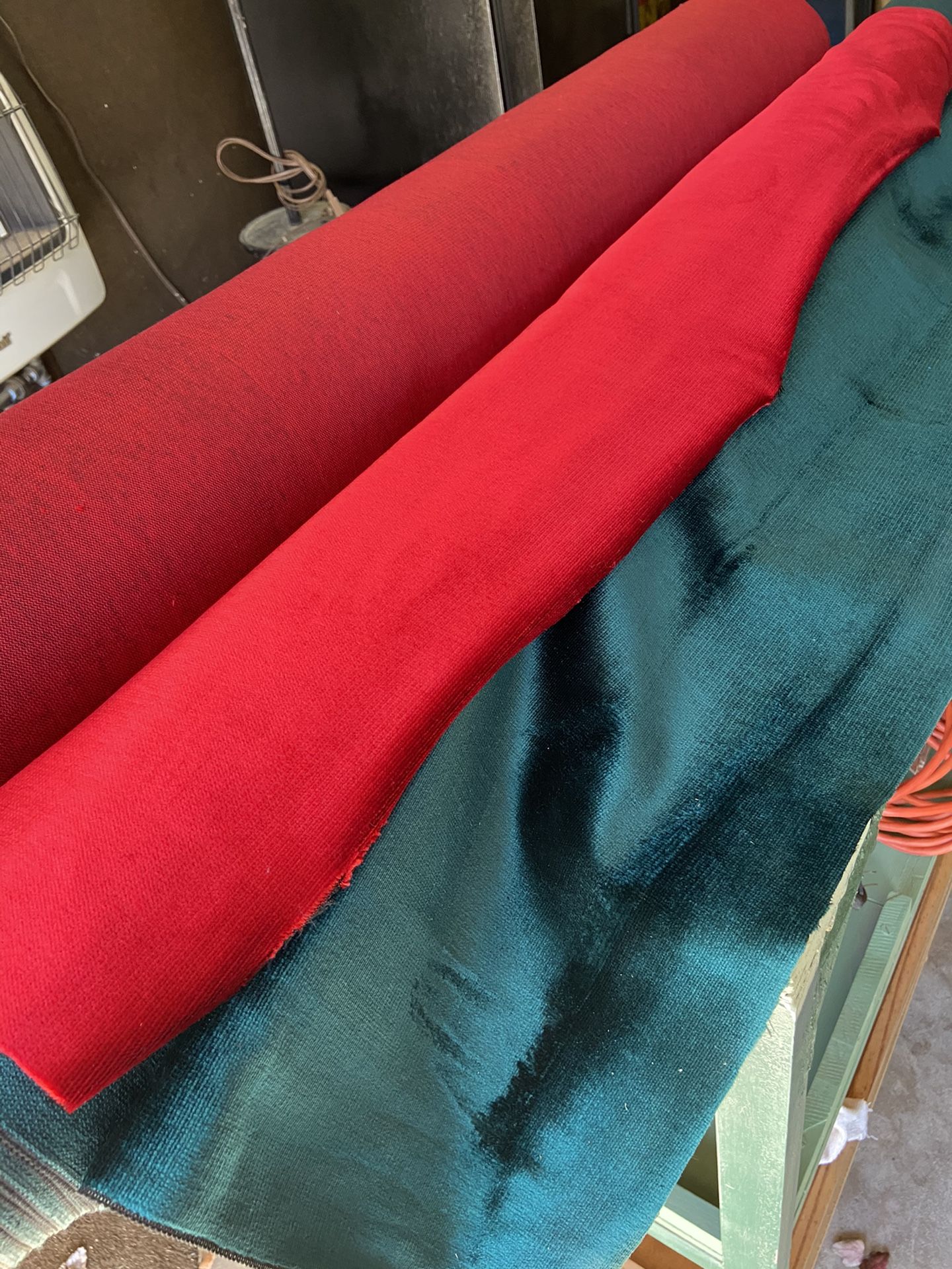 Red and Green Velvet Upholstery Material