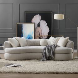 BEIGE BOUCLE FABRIC CURVED SECTIONAL SOFA COUCH 