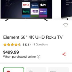 New Factory Sealed 58in 4k TV 499.00 At Target 300 