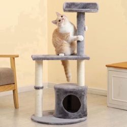 Cat Tree with Toy, Multi-Level Cat Tower Condo for Indoor Cats, Tall Cat Tree with Sisal-Covered Scratching Posts & Condo, Cat Furniture Activity Cent