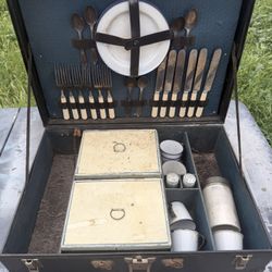 Vintage Picnic Case w/ Dishes & Silverplate Flatware – Sweden – Complete Set