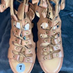 Self Esteem High-Heeled Leather Sandals-7W