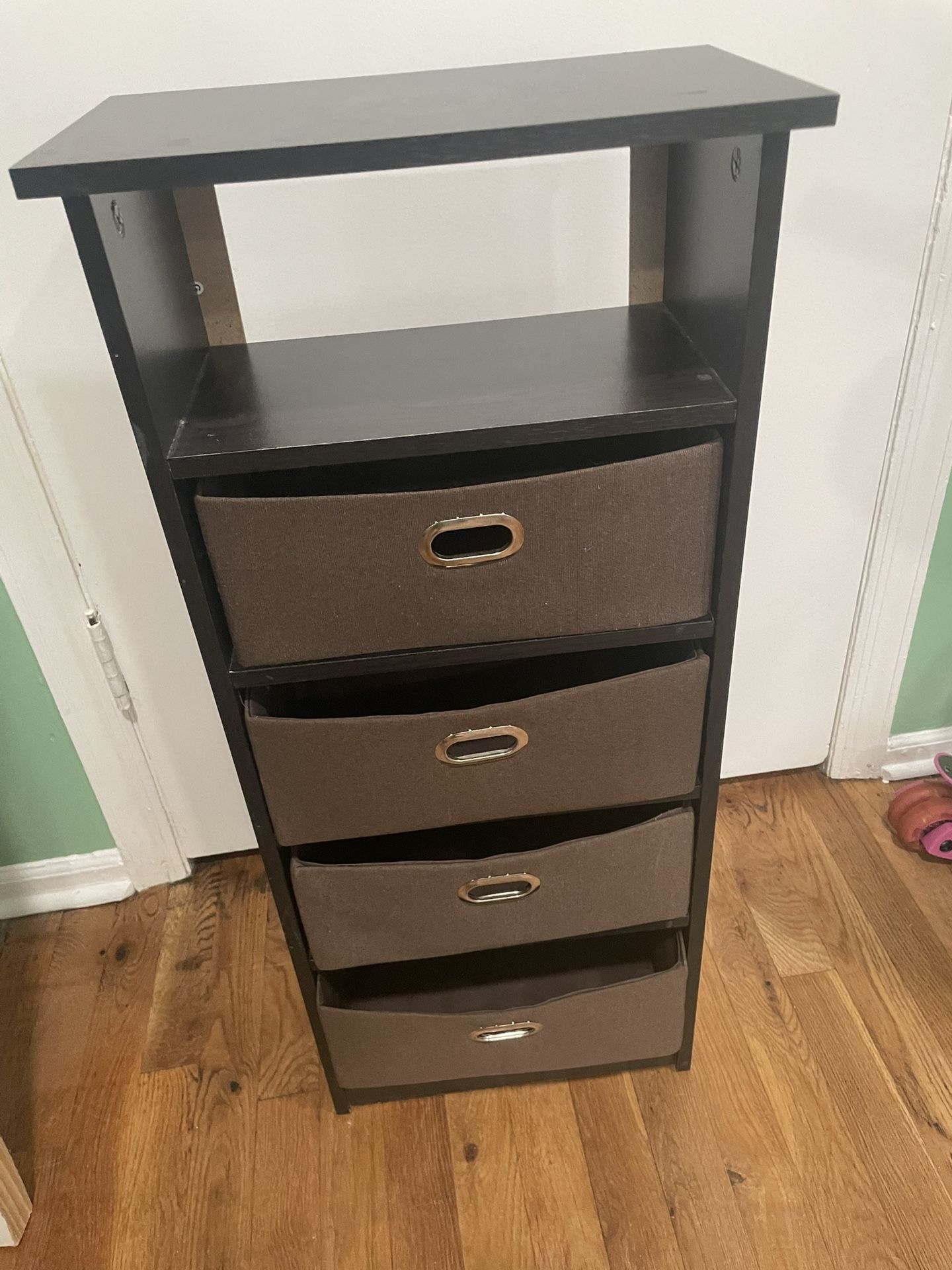Dark Brown Shelf With Fabric Drawers