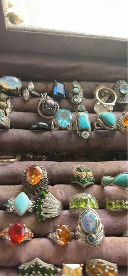Silver and gems and costume rings