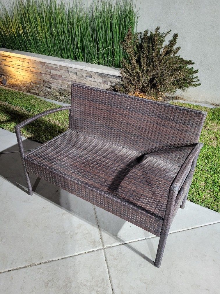 Outdoor Brown Rattan Patio Backyard 2 Seater Bench Seat Chair Loveseat