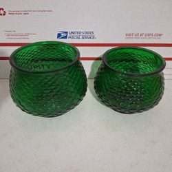 Vintage Brody USA Green Glass Planter Vase Bowl Fish Scale Pattern