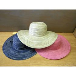 Ladies Variegated Color Sewn Toyo Straw Wide Brim Sun HAT natural pink